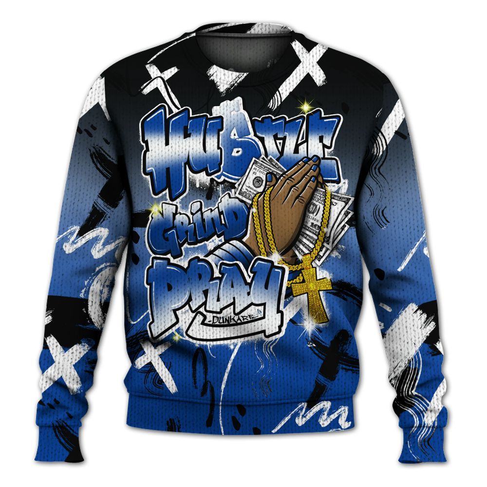 Knitted Sweater To Match Hyper Royal 12s - Money Hustle Grind Pray