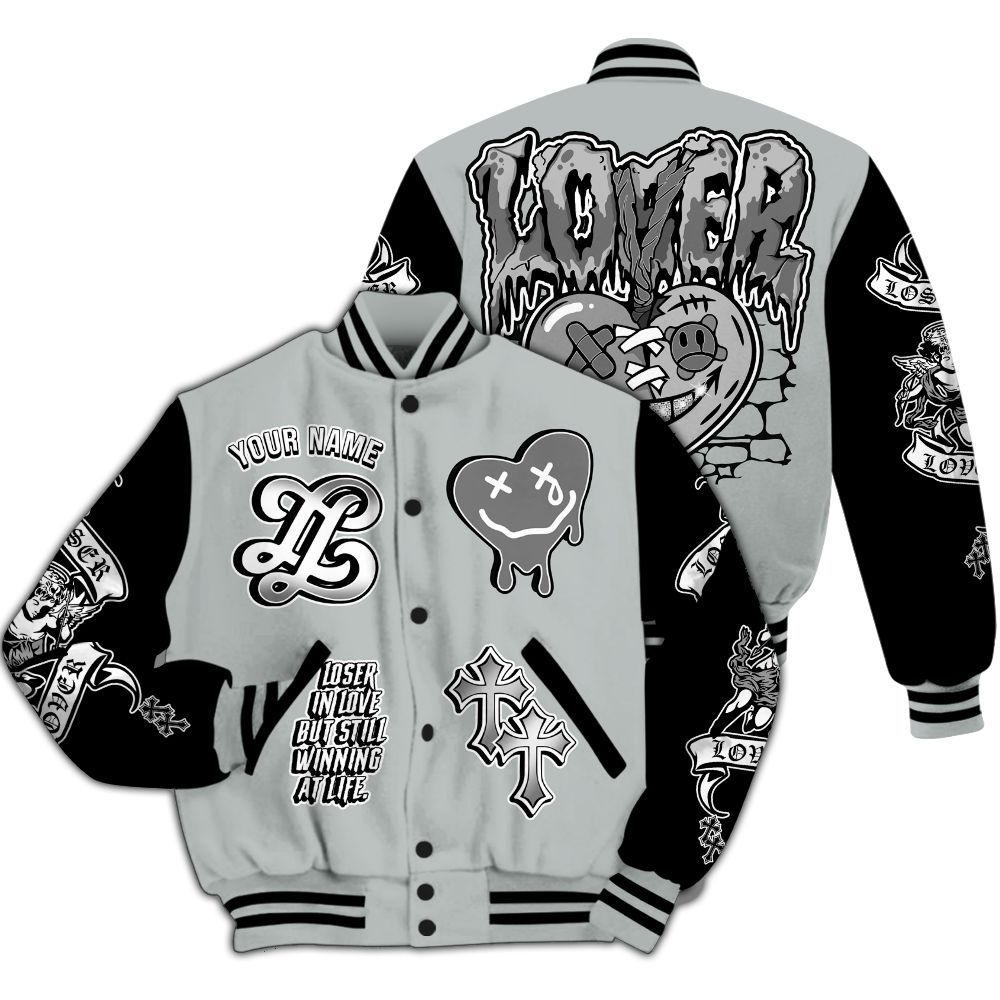 Varsity Jacket To Match Black Wolf Grey 12s - LOVER LOSER Custom Name Baseball Varsity Jacket All Over Print