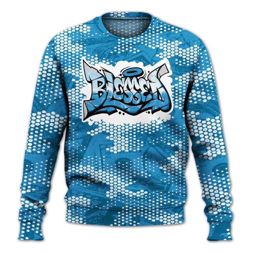 Sweatshirt To Match Powder Blue 9s - Blessing Graphic Banknotes All Over Print