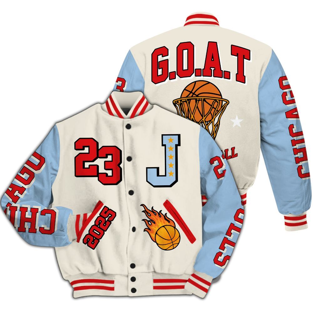 Varsity Jacket To Match Retro High OG Pale Ivory Psychic Blue 1s - Chicago 23 Basketball All Over Print