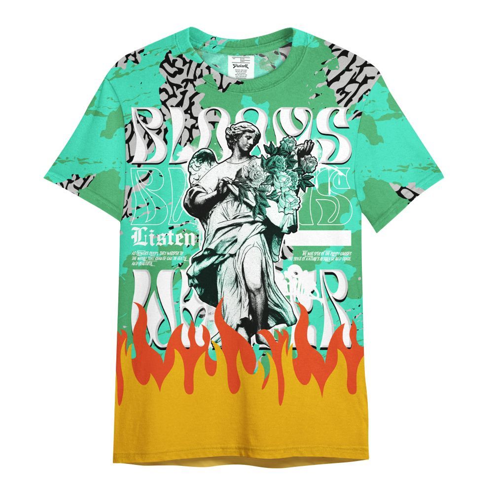 Shirt To Match Black Green Glow 3s - Blooms Whisper Retro Green Glow 3s Outfit All Over Print