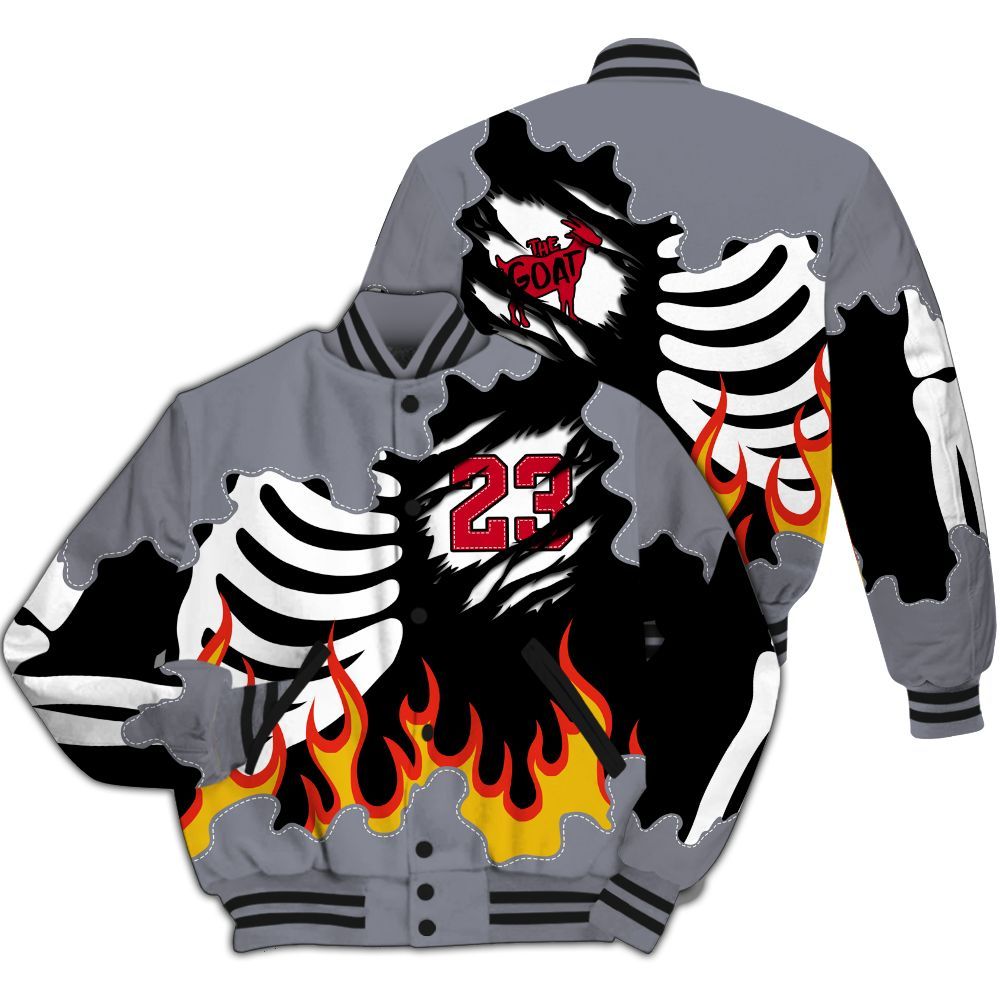 Varsity Jacket To Match Retro Black Flint 13s - Burning Skeleton 23 G.O.A.T All Over Print