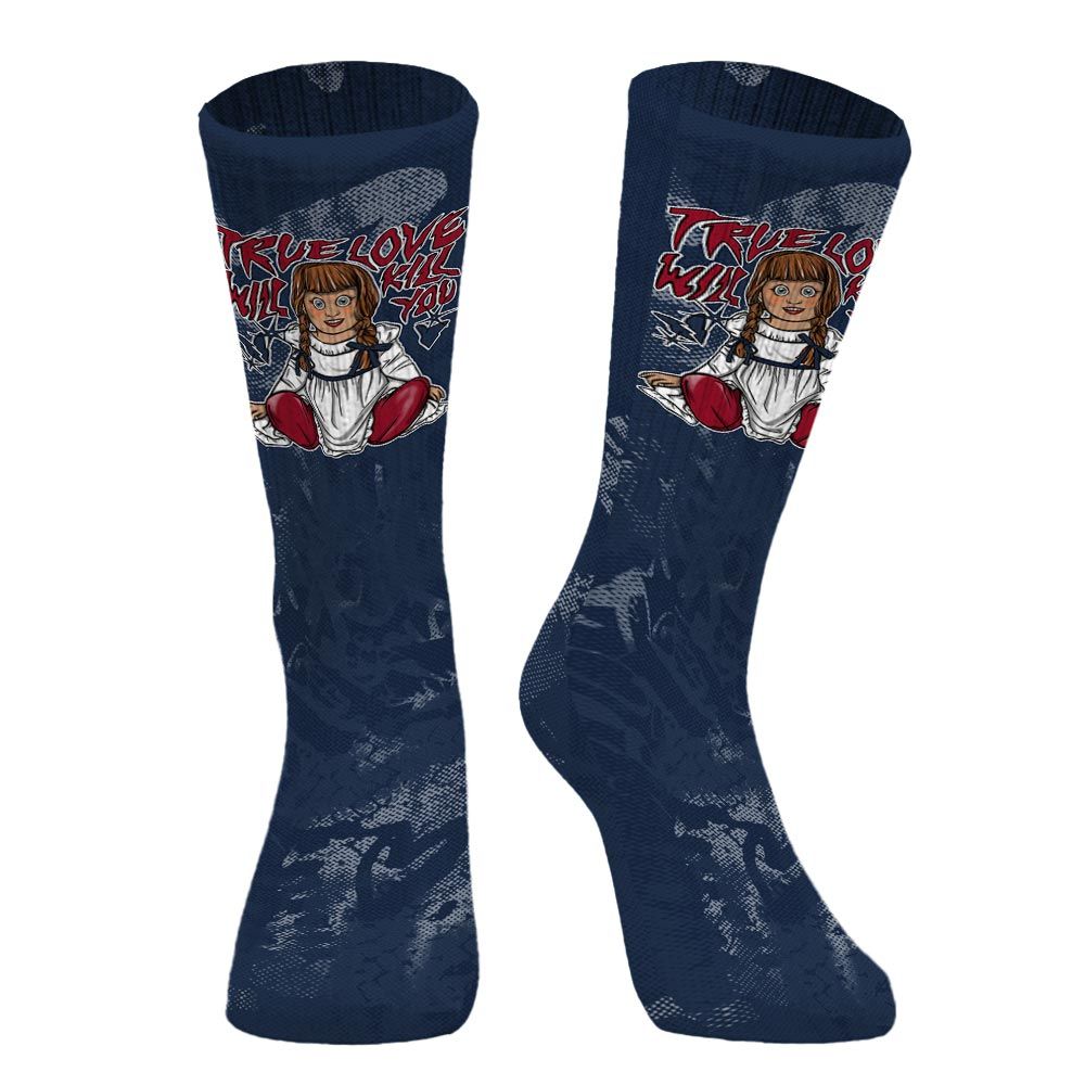 Sock To Match White Midnight Navy 6s - Genuine Loves Bear Halloween Heart Grunge