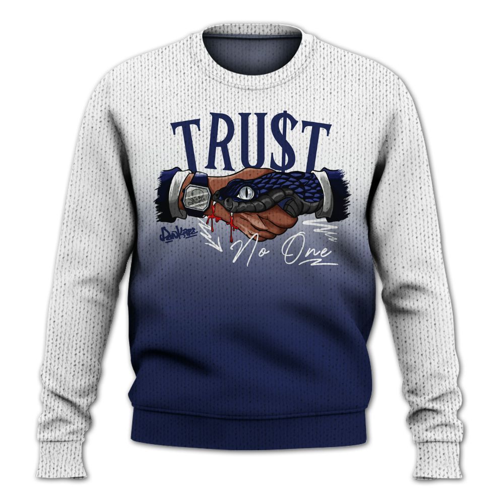 Knitted Sweater To Match Midnight Navy 11s - Snake Trust No One Drip