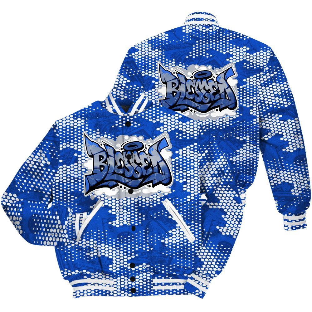 Varsity Jacket To Match Air Foamposite One Royal Shirt - Blessing Graphic Banknotes All Over Print