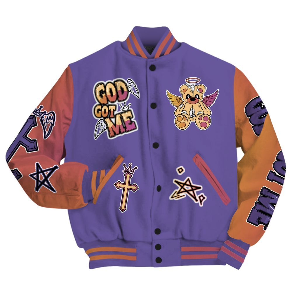 Varsity Jacket To Match Book Sunset 1s - Gods Guides Me Bear All Over Print