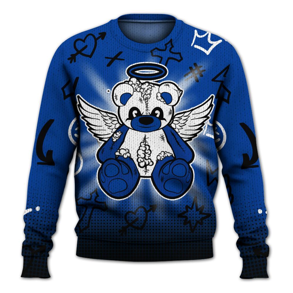 Knitted Sweater To Match Hyper Royal 12s - Gods Guides Me Bear Graphics
