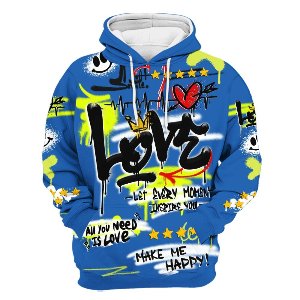 Hoodie To Match Griffey Max 1 Varsity Royal - Happy Love Beats Graffiti Streetwear All Over Print