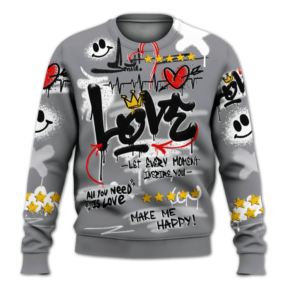 Sweatshirt To Match Retro Wolf Grey 5s - Happy Love Beats Graffiti Streetwear All Over Print