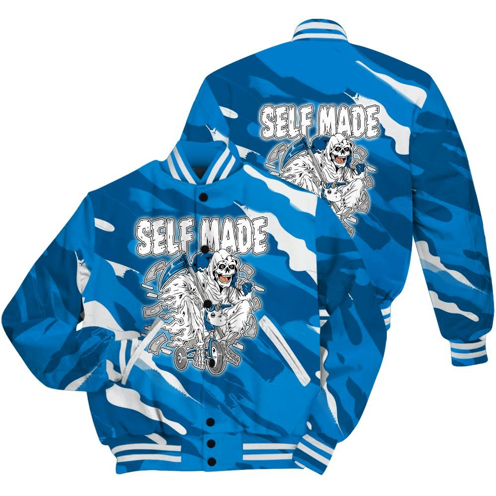 Varsity Jacket To Match Military Blue 4s Shirt - Self Make Skeleton Colored All Over Print