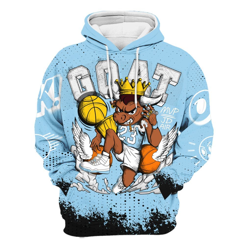 Hoodie To Match Legend Blue 11s - FlightMan Number 23 G.O.A.T All Over Print