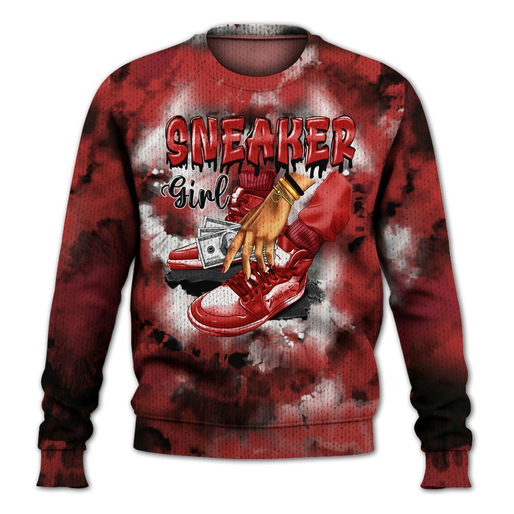 Knitted Sweater To Match Bred Reimagined 4s - SNEAKER Girl Money Drip Tie Dye