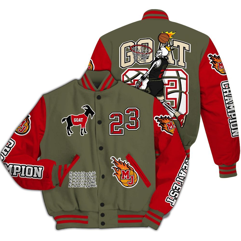 Varsity Jacket To Match Low OG Medium Olive 1s - 23 G.0.A.T Jump Up Basketball All Over Print