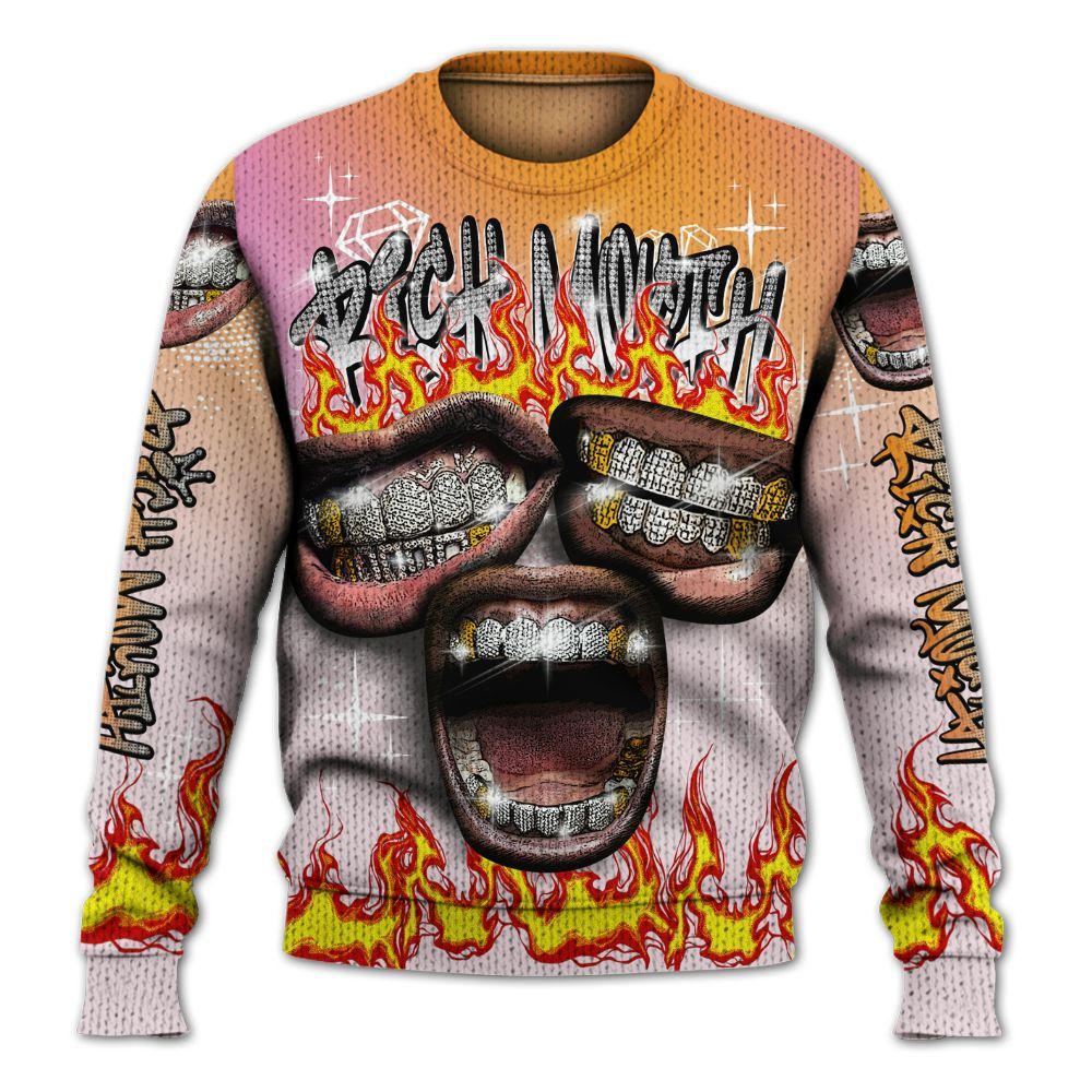 Knitted Sweater To Match Book Sunrise 1s - Rich Mouth Fire Rap Retro 90s