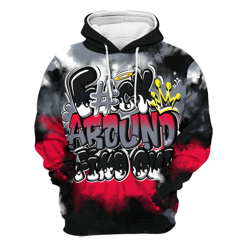 Hoodie To Match Mid Black Metallic 1s - Tie Dye FK Around Find Out All Over Print