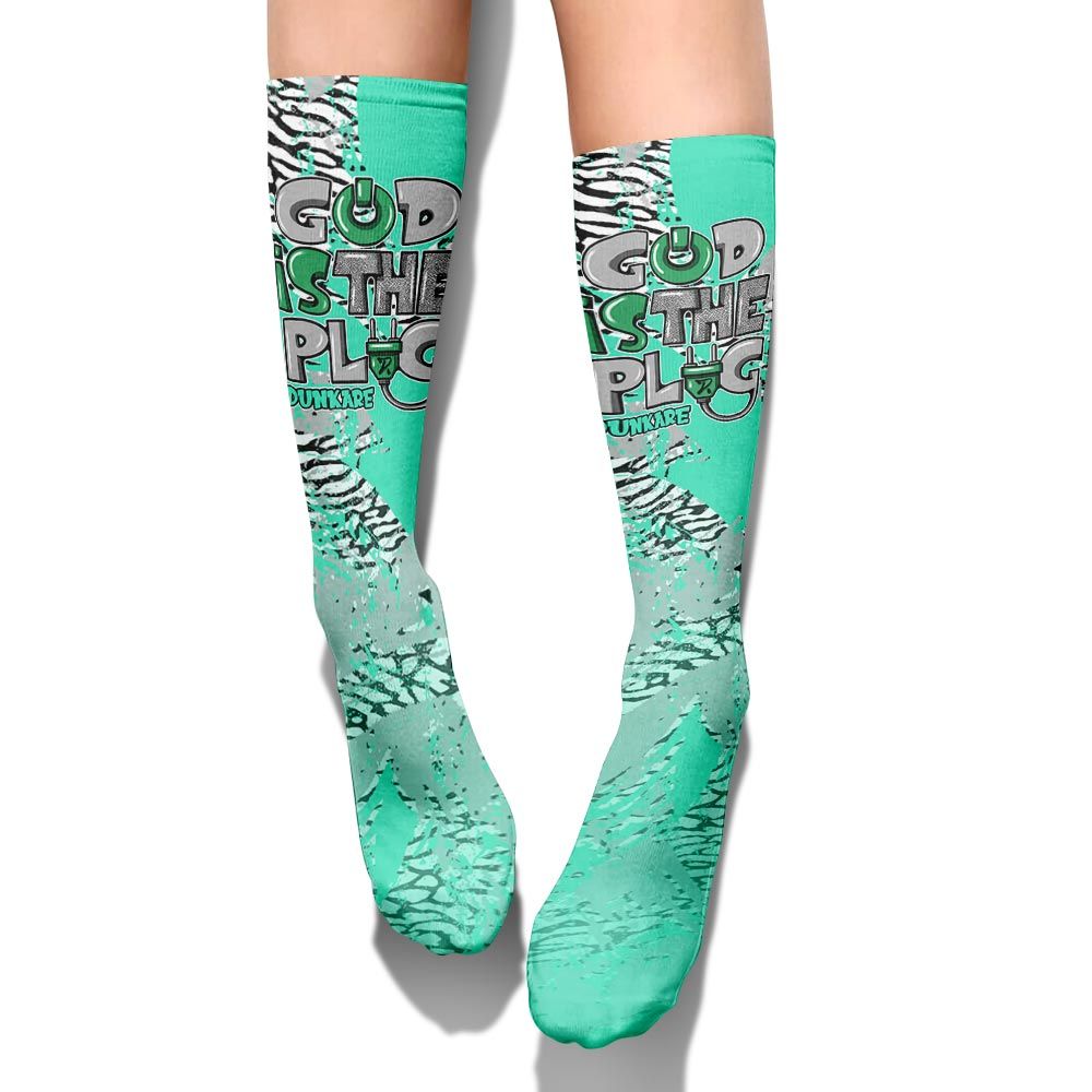 Sock To Match Black Green Glow 3s - God Is The Power Cord Circle Splash