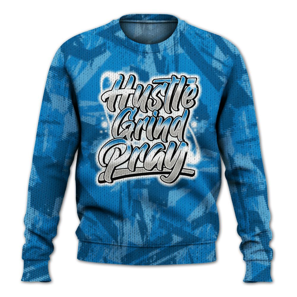 Knitted Sweater To Match Industrial Blue 4s - Hustles And Prayer Graphic Halftone