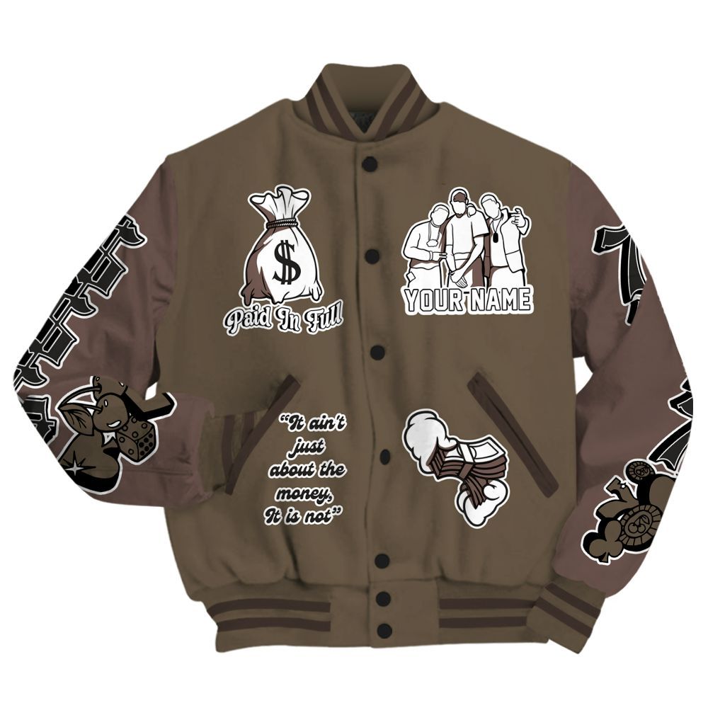 Varsity Jacket To Match AMM Dark Mocha 4s - Paid In Full Baseball Varsity Jacket Custom Name All Over Print