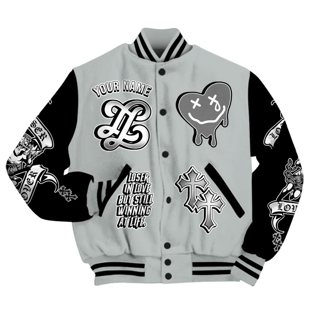 Varsity Jacket To Match Black Wolf Grey 12s - LOVER LOSER Custom Name Baseball Varsity Jacket All Over Print