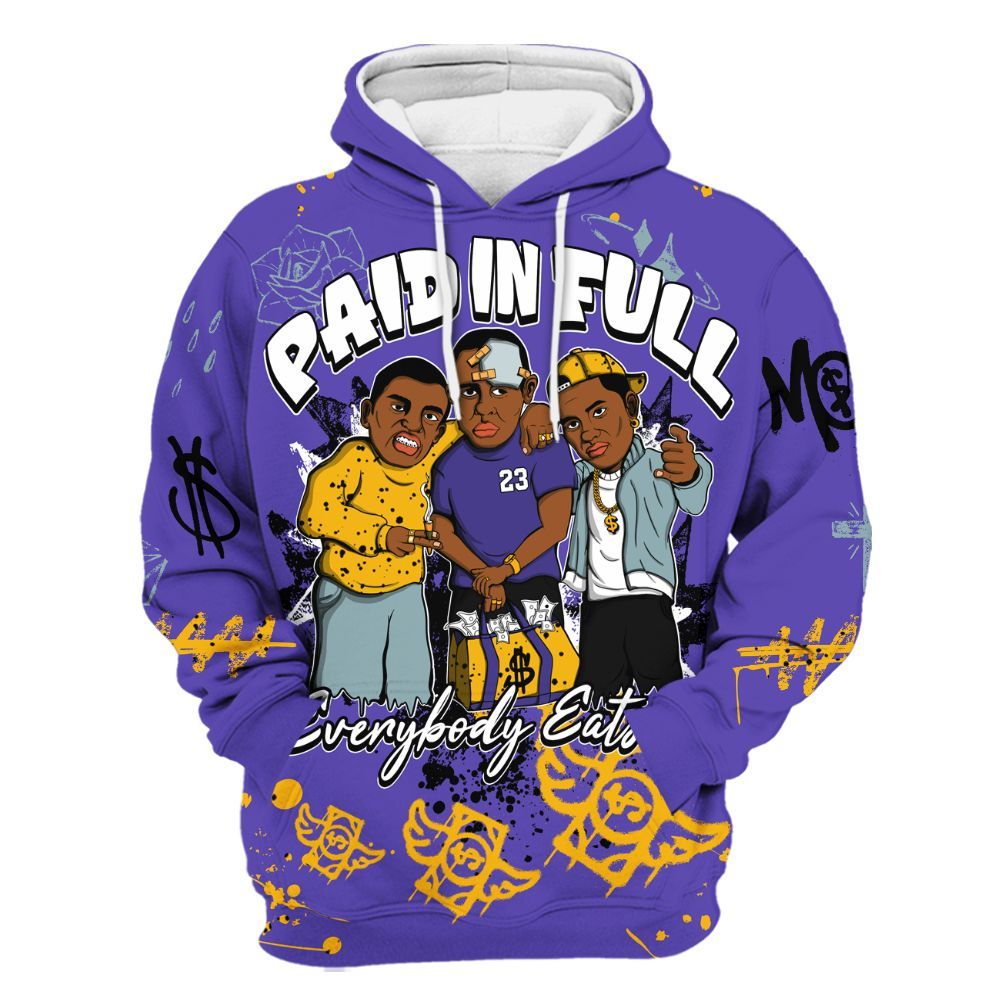 Hoodie To Match Imperial Purple 4s - Everybody Paid In Full Crayon All Over Print