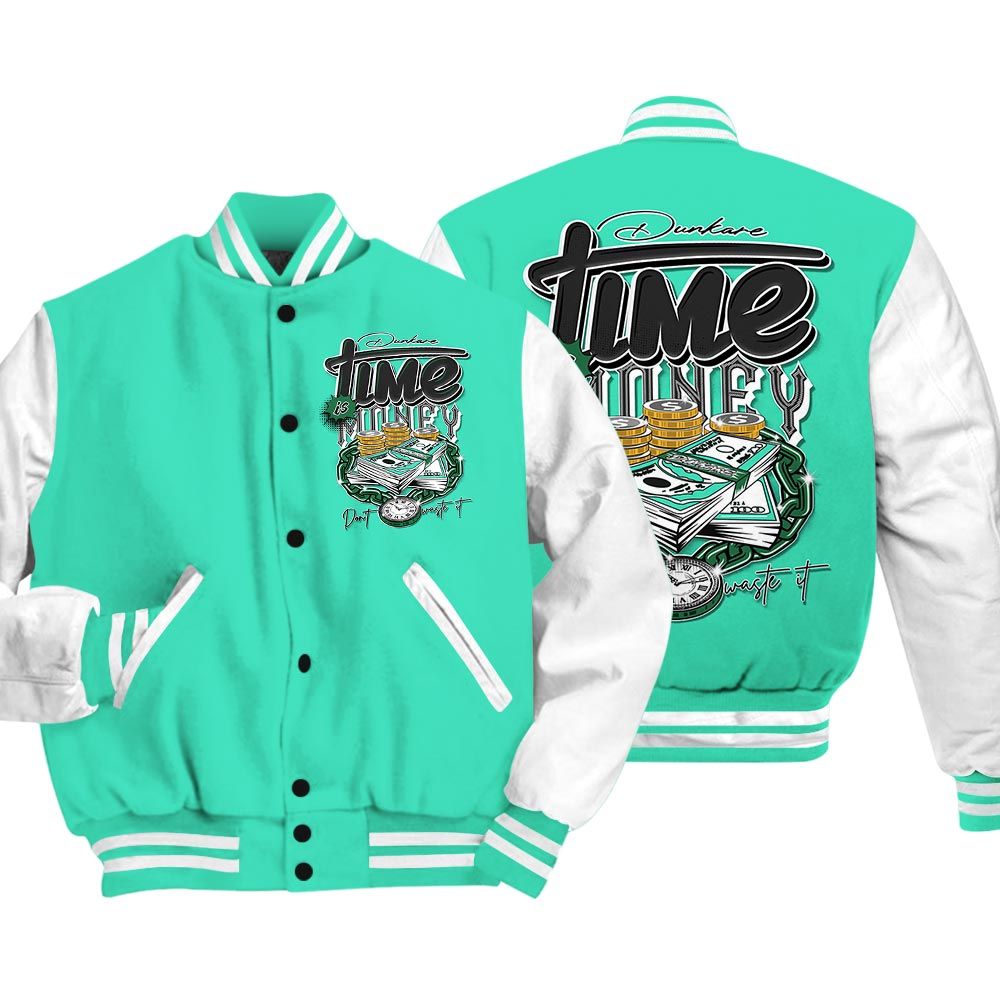 Varsity Jacket To Match Varsity Time Is Money, 3 Green Glow Baseball - To Match Sneaker Black Green Glow 3s Graphic Tee 1904 HDT