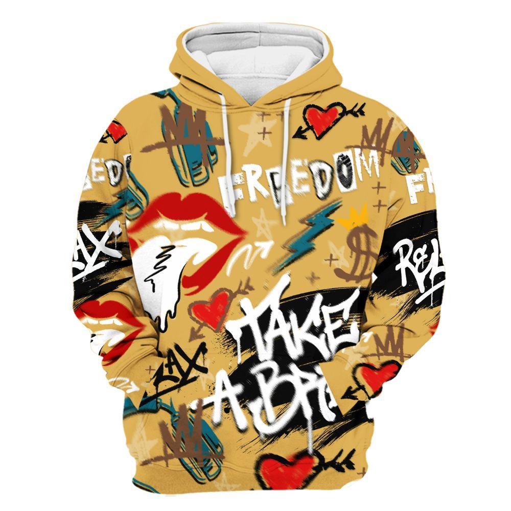 Hoodie To Match Retro Cacao Wow 4s - Take Break Freedom Graffiti Streetwear All Over Print