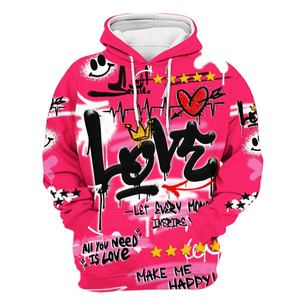 Hoodie To Match Air VaporMax Plus Triple Pink - Happy Love Beats Graffiti Streetwear All Over Print