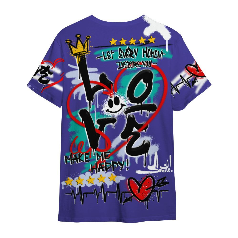 Shirt To Match Retro Grape 5s - Happy Love Beats Graffiti All Over Print