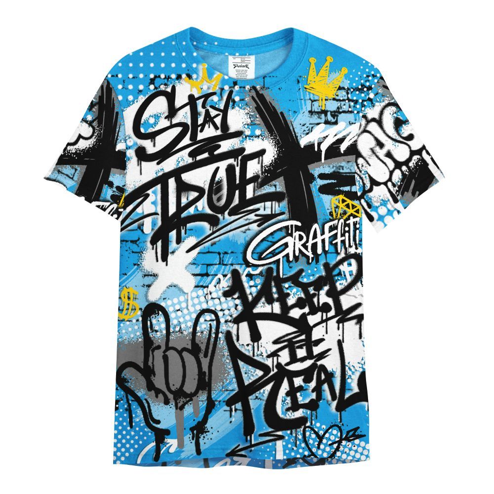 Shirt To Match Black University Blue 2022 13s - True It Real Graffiti Streetwear All Over Print