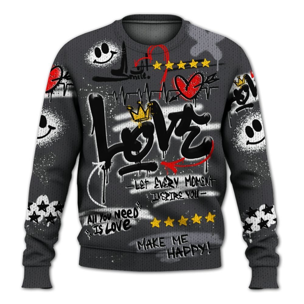 Knitted Sweater To Match Fear 4s - Happy Love Beats Graffiti Streetwear