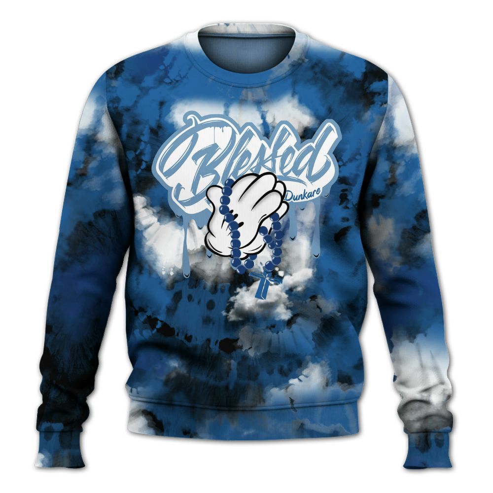 Sweatshirt To Match French Blue 13s - God Blessed Tie Dye All Over Print
