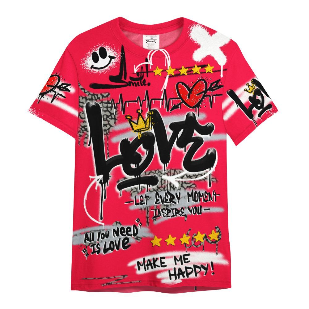 Shirt To Match Retro Fire Red 3s - Happy Love Beats Graffiti Streetwear All Over Print