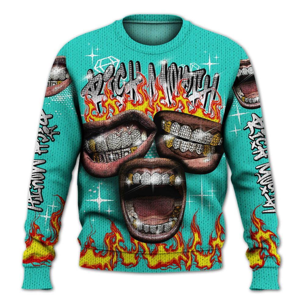 Knitted Sweater To Match Dunk Low Clear Jade - Rich Mouth Fire Rap Retro 90s