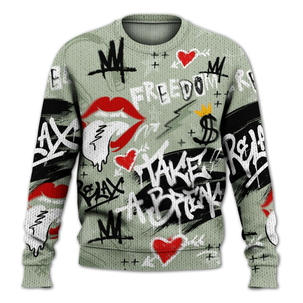 Knitted Sweater To Match Seafoam Sail 4s - Take Break Freedom Graffiti Streetwear