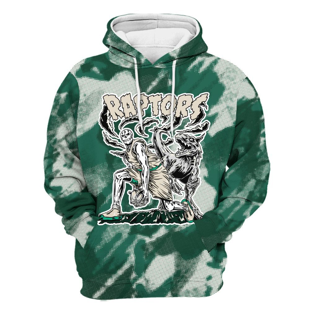 Hoodie To Match Oxidized Green 4s - Raptors Skeleton Abstract Halftone All Over Print