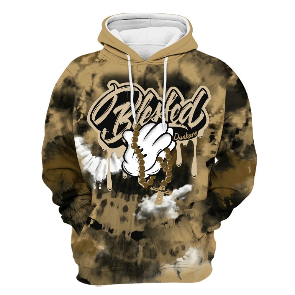 Hoodie To Match High OG Black Metallic Gold 1s - God Blessed Tie Dye All Over Print