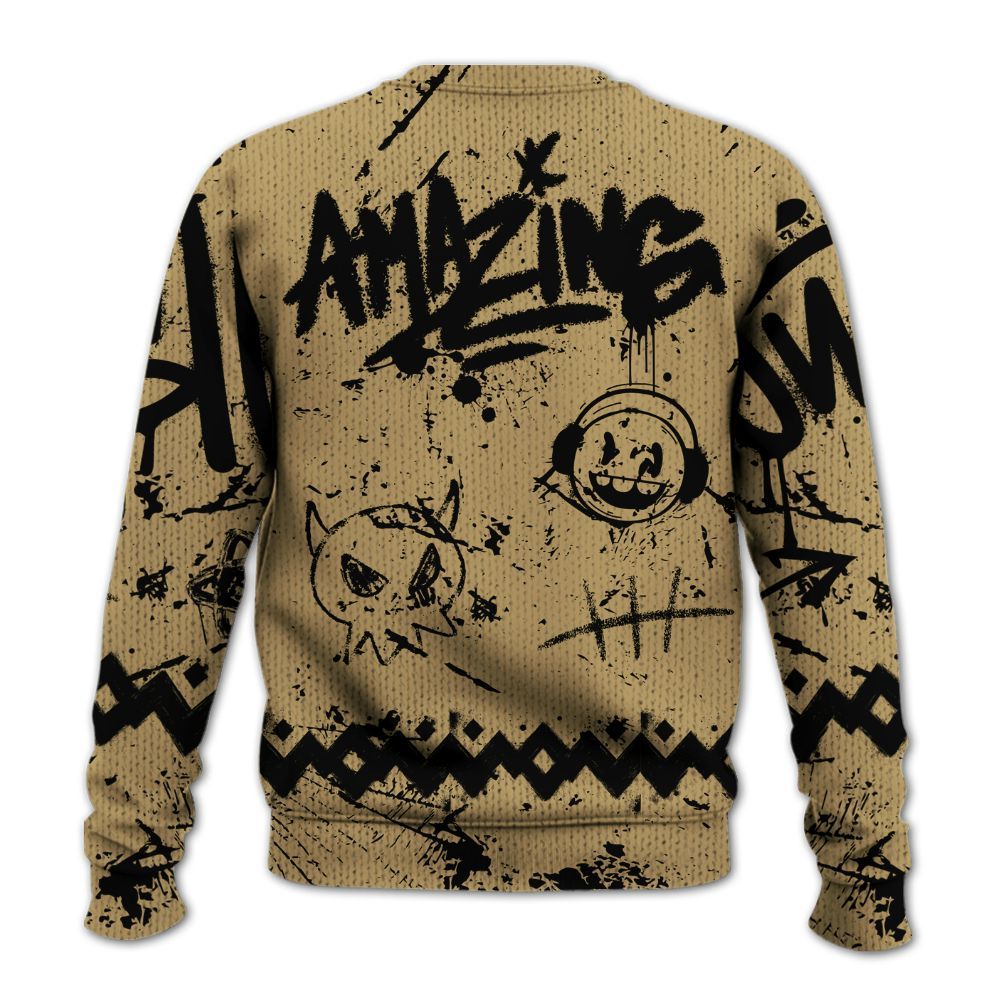 Knitted Sweater To Match High OG Black Metallic Gold 1s - Friday Sneaker Crayon