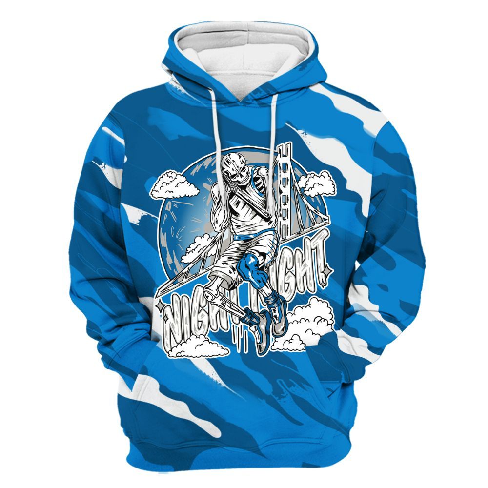 Hoodie To Match Industrial Blue 4s - Seeya Skeleton Colored All Over Print
