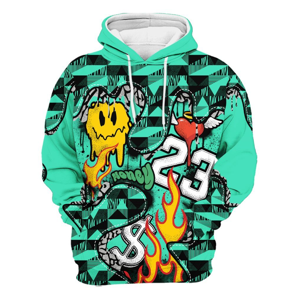 Hoodie To Match Black Green Glow 3s - 23 Smile Burning Heart Green Glow 3s All Over Print