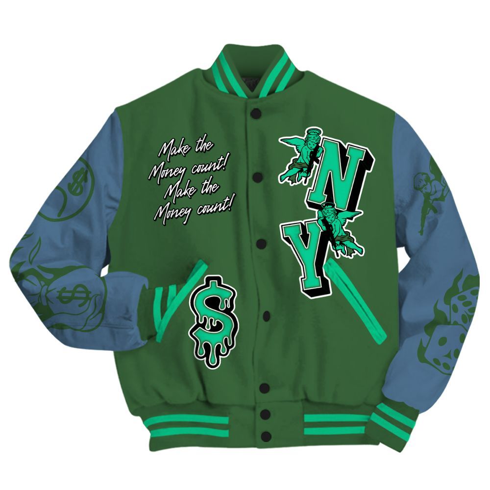 Varsity Jacket To Match Foamposite Pro Pine Green 2025 - Paid In Full Money Graphic Varsity Jacket All Over Print