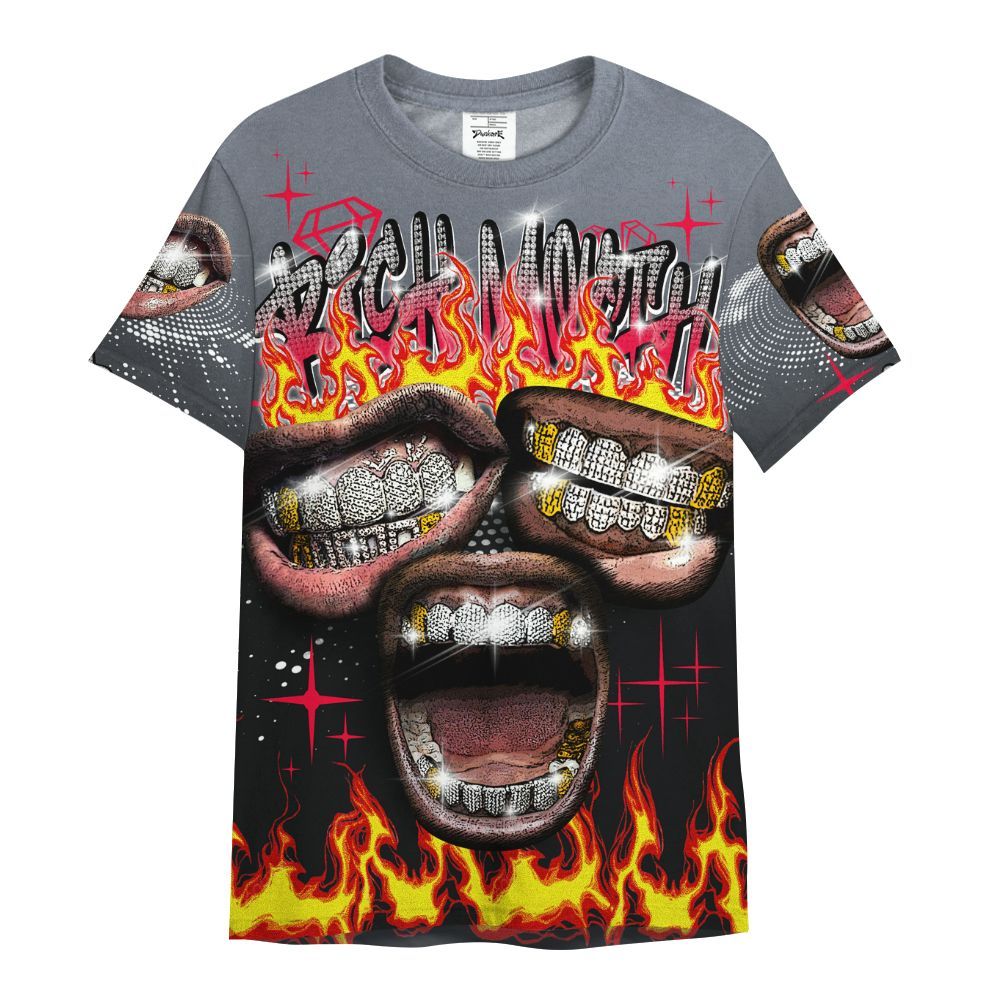Shirt To Match Mid Black Metallic 1s - Rich Mouth Fire Rap Retro 90s All Over Print