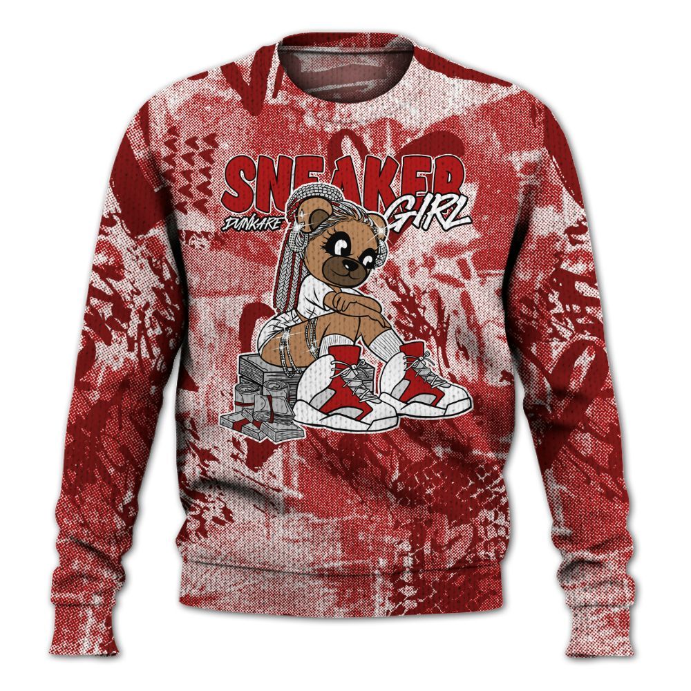 Knitted Sweater To Match Red Taxi 12s - Sneaker Girl Bear Heart Grunge