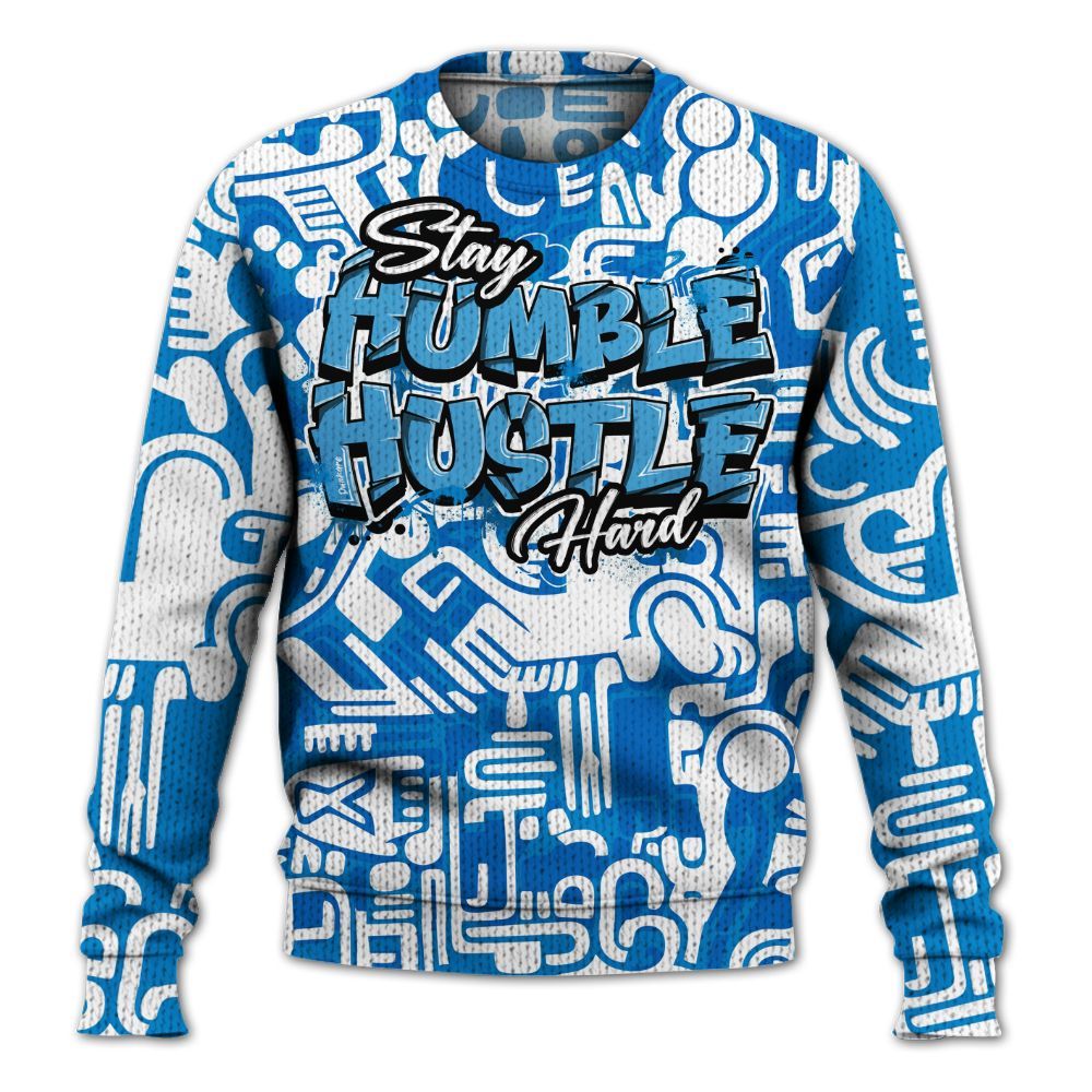 Knitted Sweater To Match Industrial Blue 4s - Humble Hustle Retro Military Blue 4s Outfit