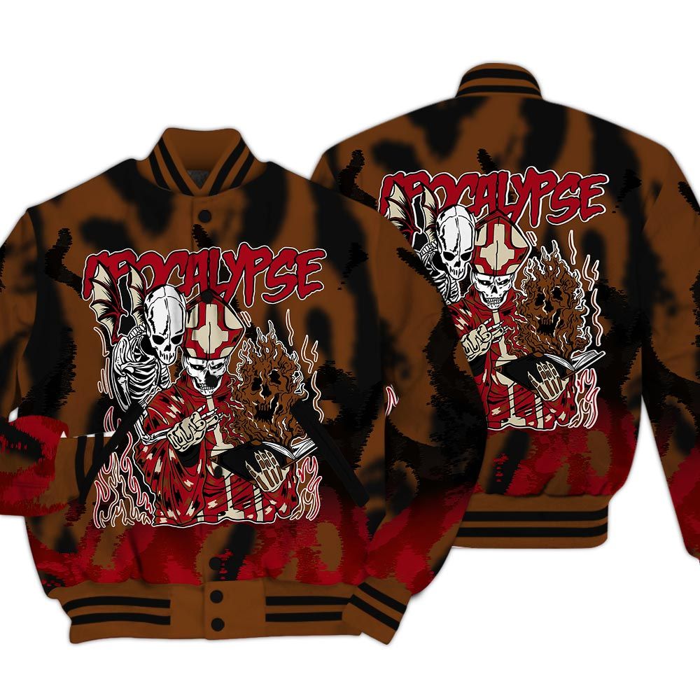 Varsity Jacket To Match Archaeo Brown 5s - Apocalypse Skeleton Burn Varsity Jacket Unisex