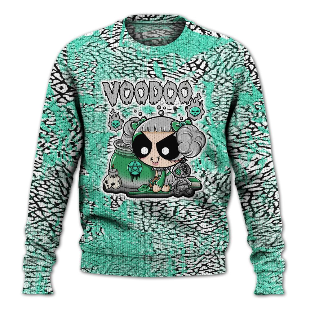 Knitted Sweater To Match Black Green Glow 3s - Voodooz Heart Grunge