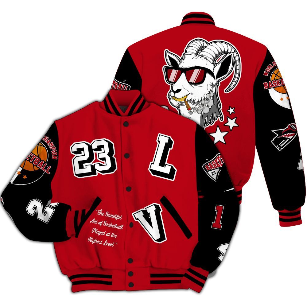 Varsity Jacket To Match Bred Velvet 11s - The GOAT Got Em Retro Graphic All Over Print