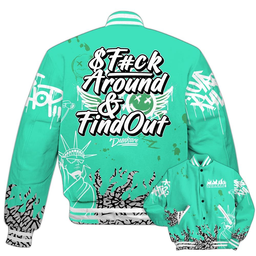 Varsity Jacket To Match Black Green Glow 3s - Graphic Fck Around Find Out Varsity Jacket Green Glow 3s Outfit
