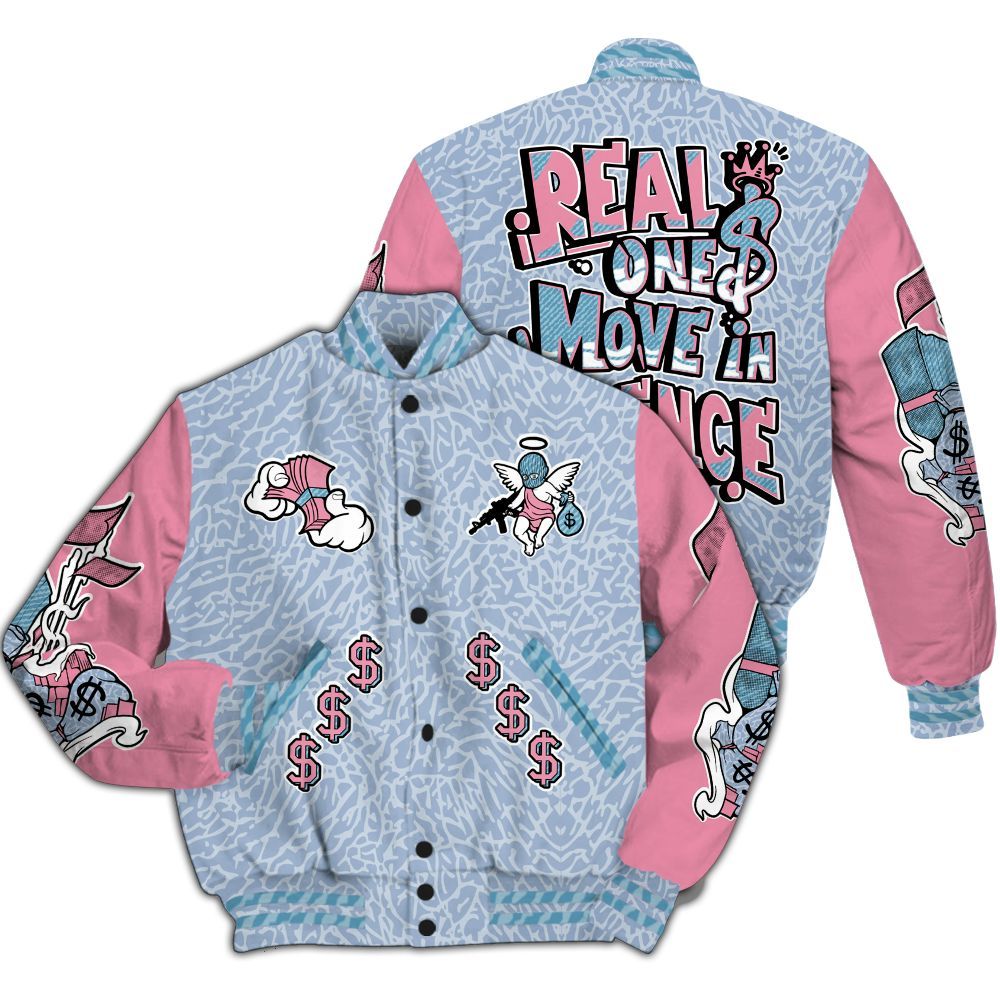 Varsity Jacket To Match Denim Pink Glow 3s - Ones Move In Silence All Over Print