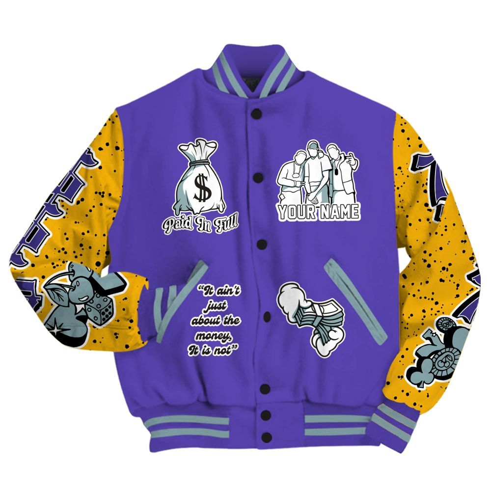Varsity Jacket To Match Imperial Purple 4s - Paid In Full Baseball Varsity Jacket Custom Name All Over Print