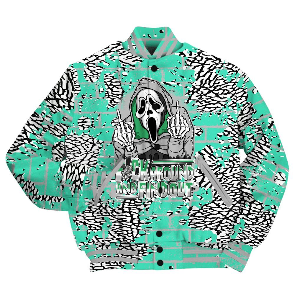 Varsity Jacket To Match Black Green Glow 3s Shirt - F#CK And Find Out Graphic Halloween All Over Print